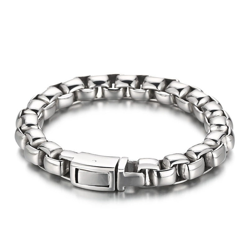 Stylish Minimalist Men's Square Pearl Chain Bracelet in Titanium Steel