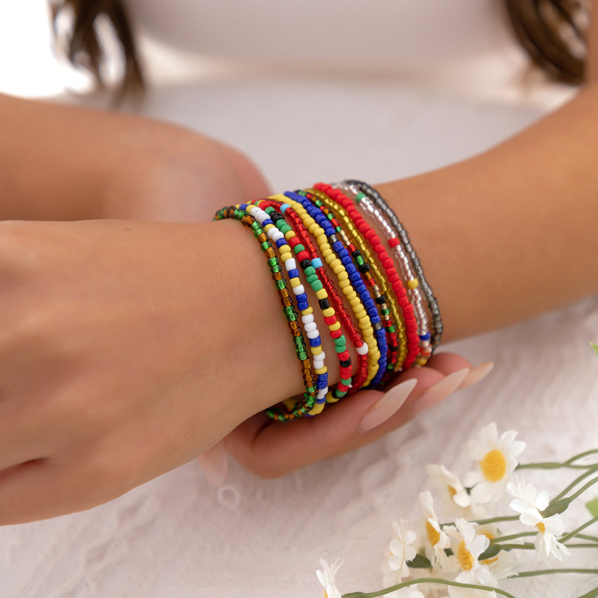 European and American Jewelry Set with Colorful Beaded Bracelets and Bohemian Style Layered Bracelet Set for Women