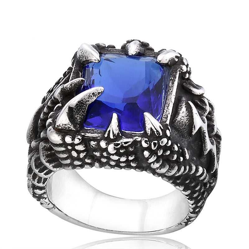 Men's Titanium Steel Dragon Claw Ring - Vintage Design with Zircon Inlay, Wholesale Jewelry