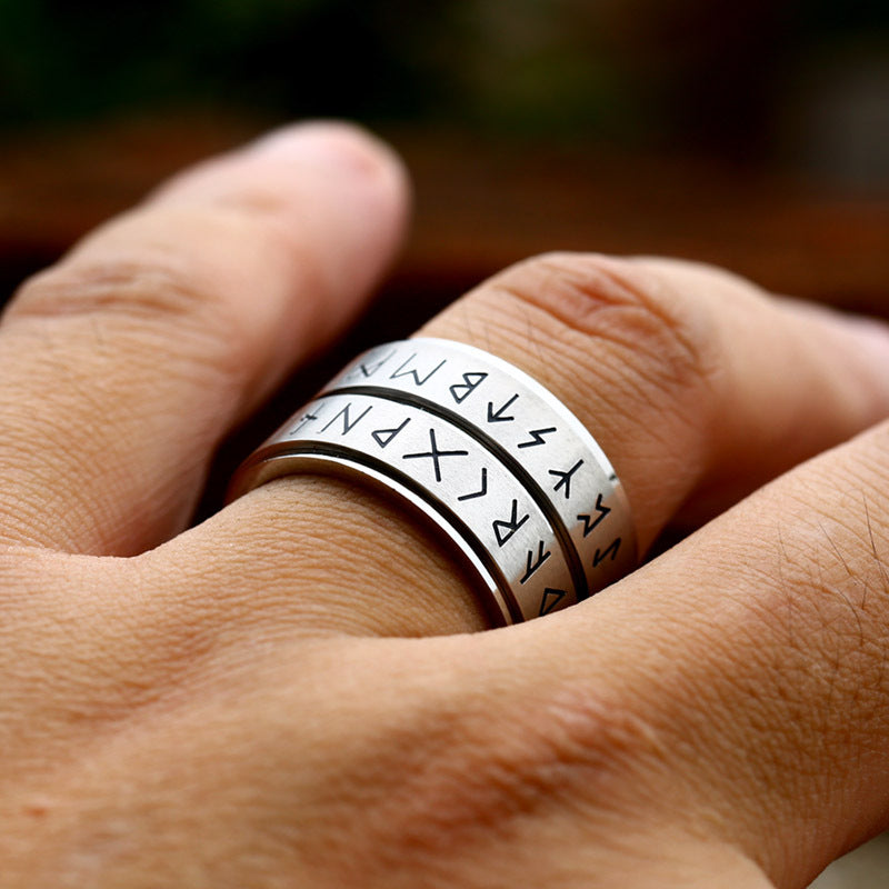 Men's Viking Letter Titanium Steel Ring - Simple Turning Design for Everyday Wear