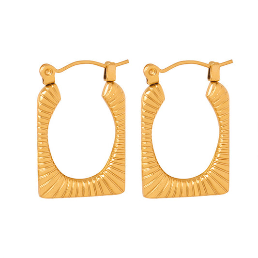 Striped Geometric Titanium Gold-Plated Earrings - Elegant Retro Jewelry for Women