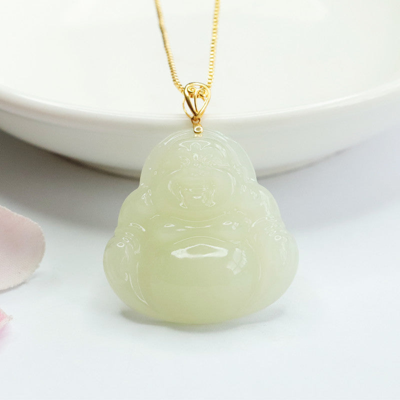 Buddha Necklace Featuring Genuine Hetian Jade