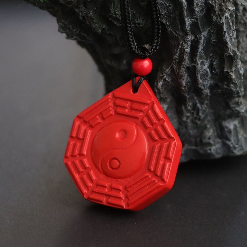 Vermilion Sand Bagua Cinnabar Sterling Silver Pendant