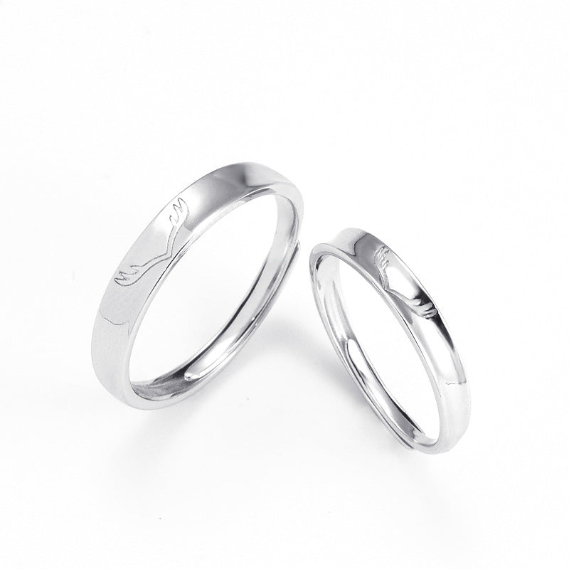 Antler Pattern Opening Sterling Silver Couple Rings