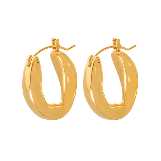 Chic Titanium Plated Gold Earrings with Unique U-Shaped Design