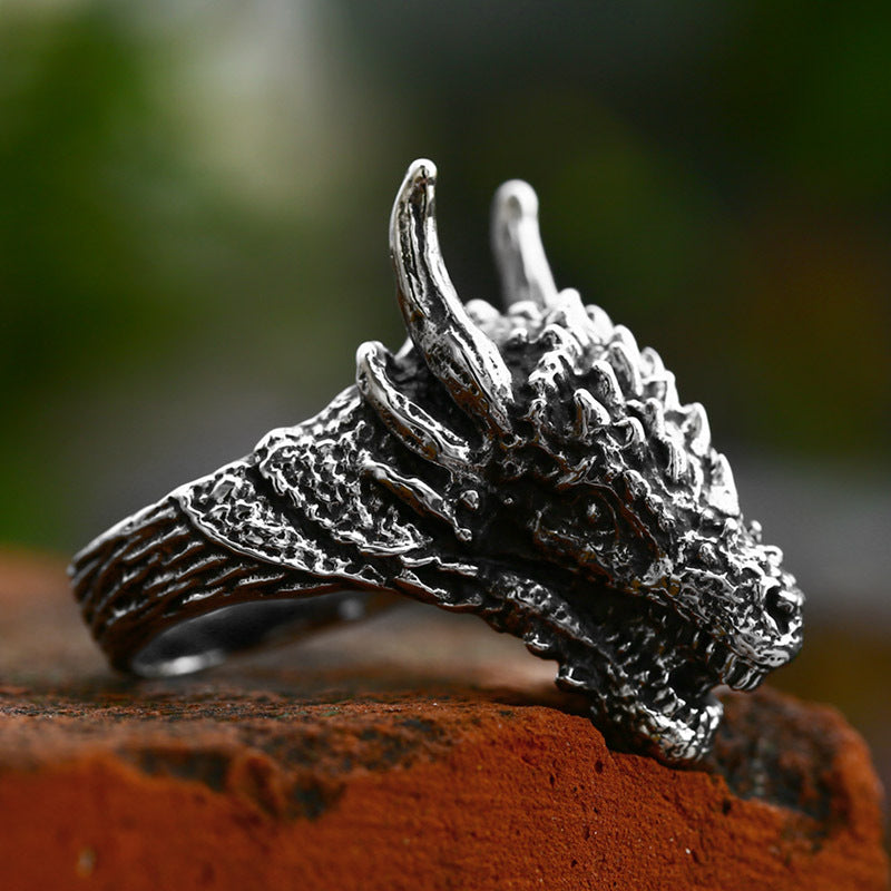 Titanium Steel Retro Dragon Ring for Men - Wholesale Stainless Steel Zodiac Jewelry