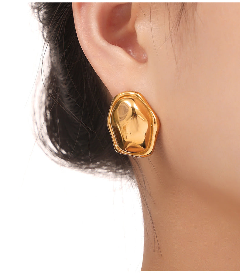 18k Gold Plated Titanium Steel Earrings with Multi-layer Line Texture Splicing Design