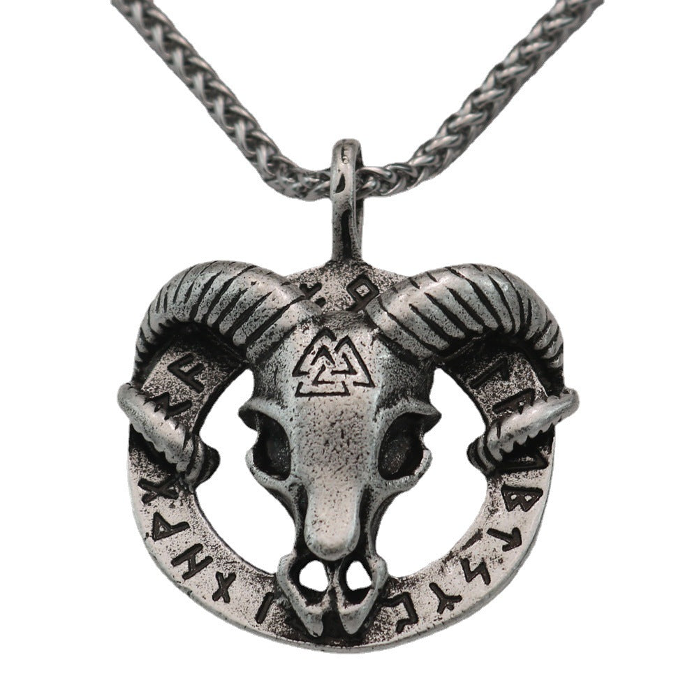 Nordic Viking Rune Sheep Head Pendant Necklace - Men's Wholesale Jewelry