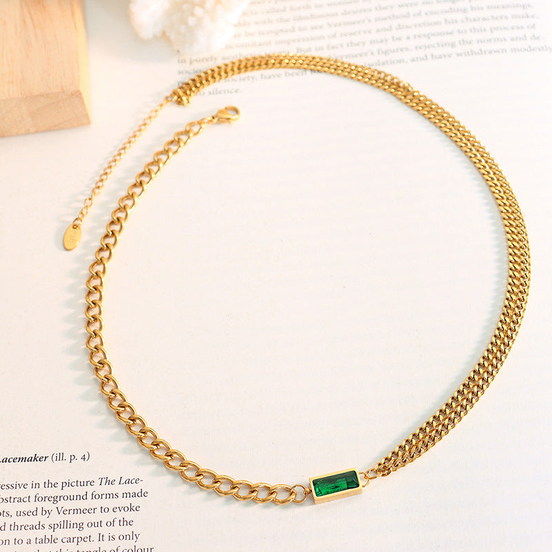 Gold-Plated Zircon Stacking Necklace and Bracelet Set for Women