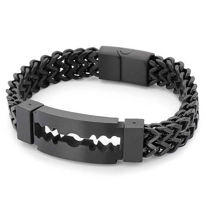 Personalized Creative Blade Bending Titanium Steel Men's Bracelet with Vacuum Electroplating Finish