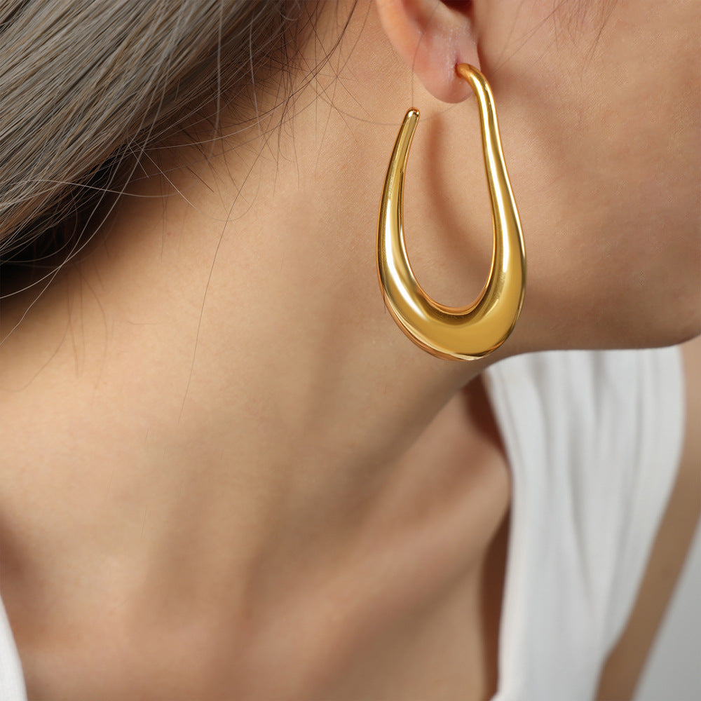 Exaggerated Geometric Gold-Plated Earrings with Personalized Design