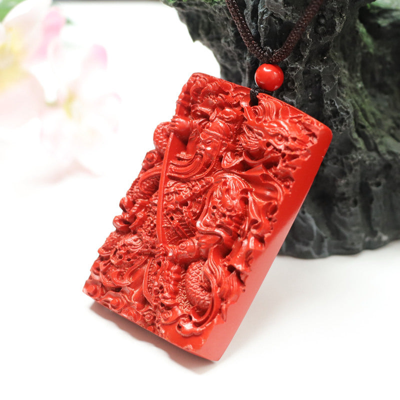 Guan Yu Pendant with Cinnabar Stone Detail