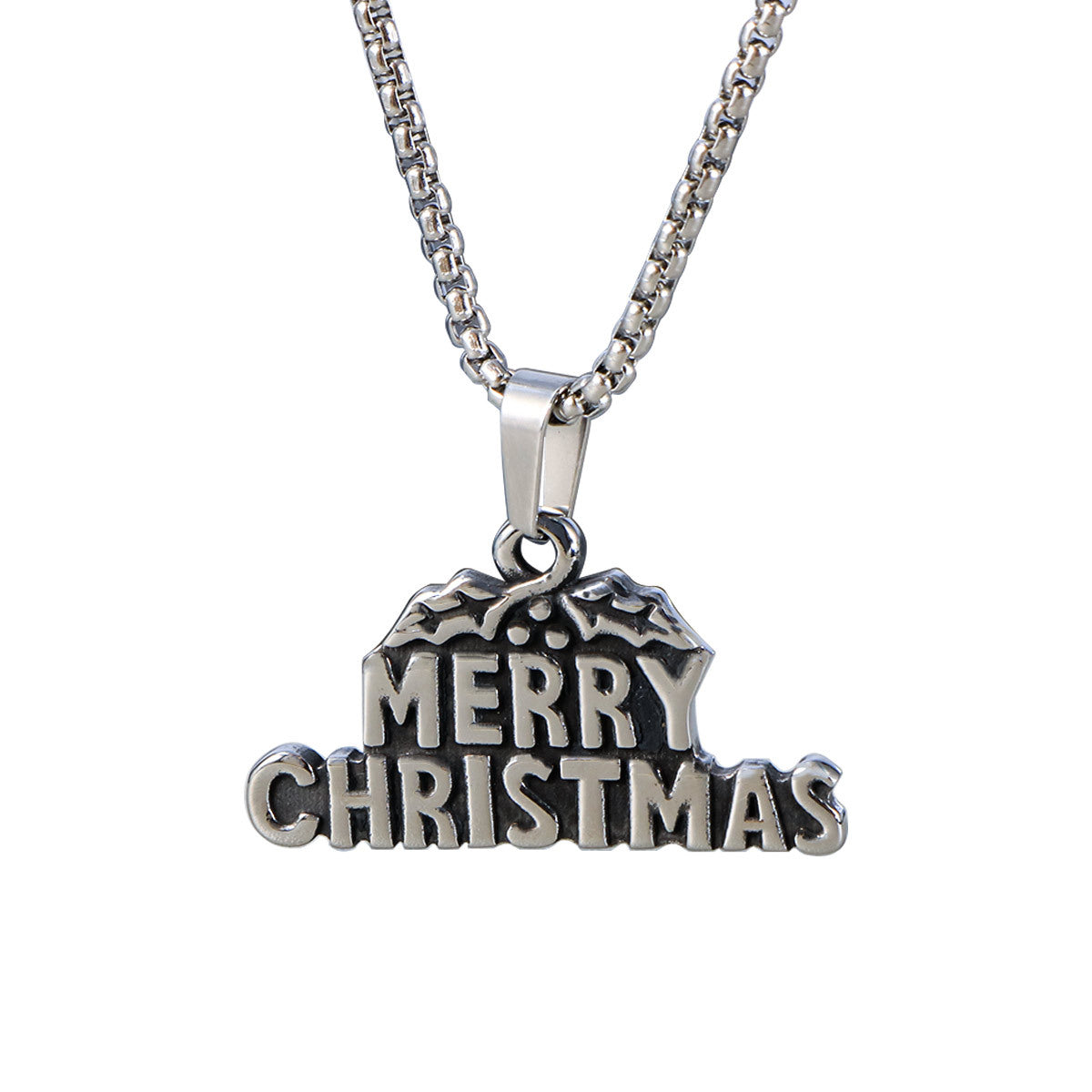 Festive Stainless Steel Santa Hat Necklace for Men - European & American Retro Design