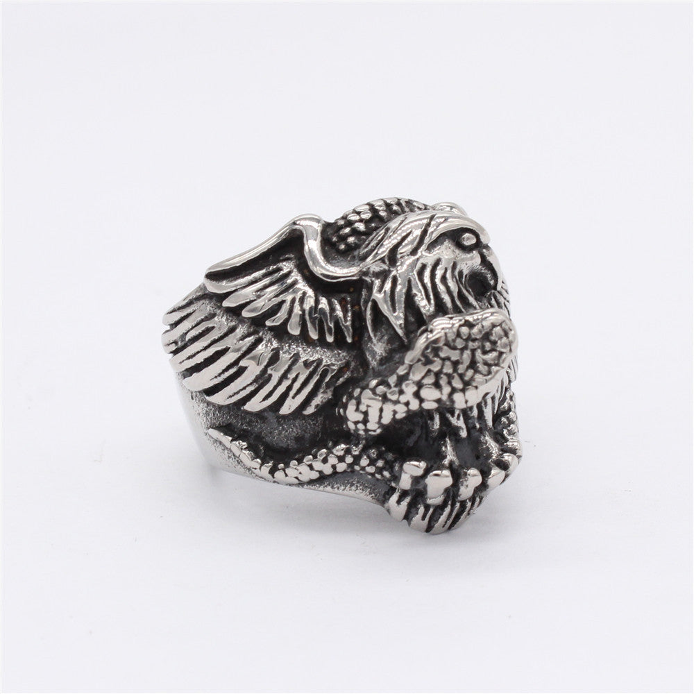 King of Eagle and Snake Titanium Steel Ring for Men