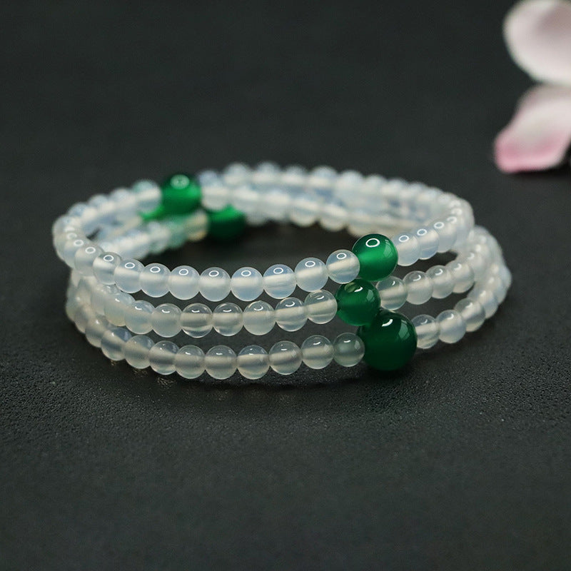 Round Green Agate and White Chalcedony Sterling Silver Necklace and Bracelet Set from Fortune's Favor Collection