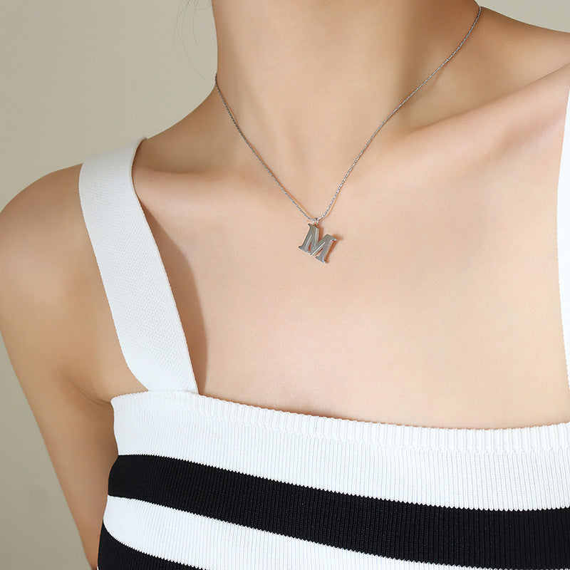 Trendy Hammer Square Pattern Titanium Steel Letter Necklace