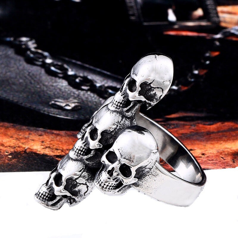 Titanium Steel Punk Skull Ring for Men – Edgy European and American Style