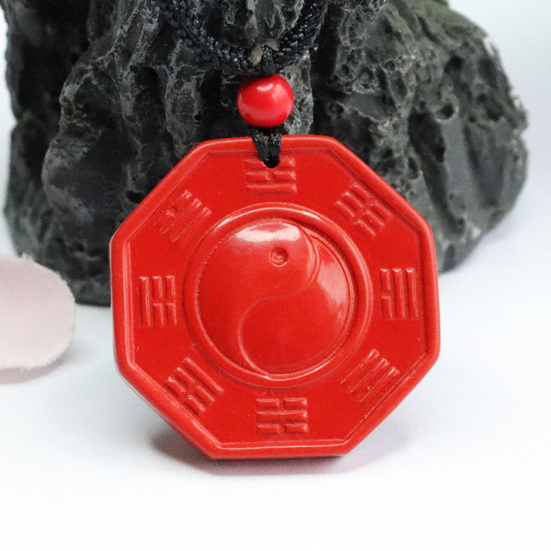 Red Sand Cinnabar Bagua Charm Necklace