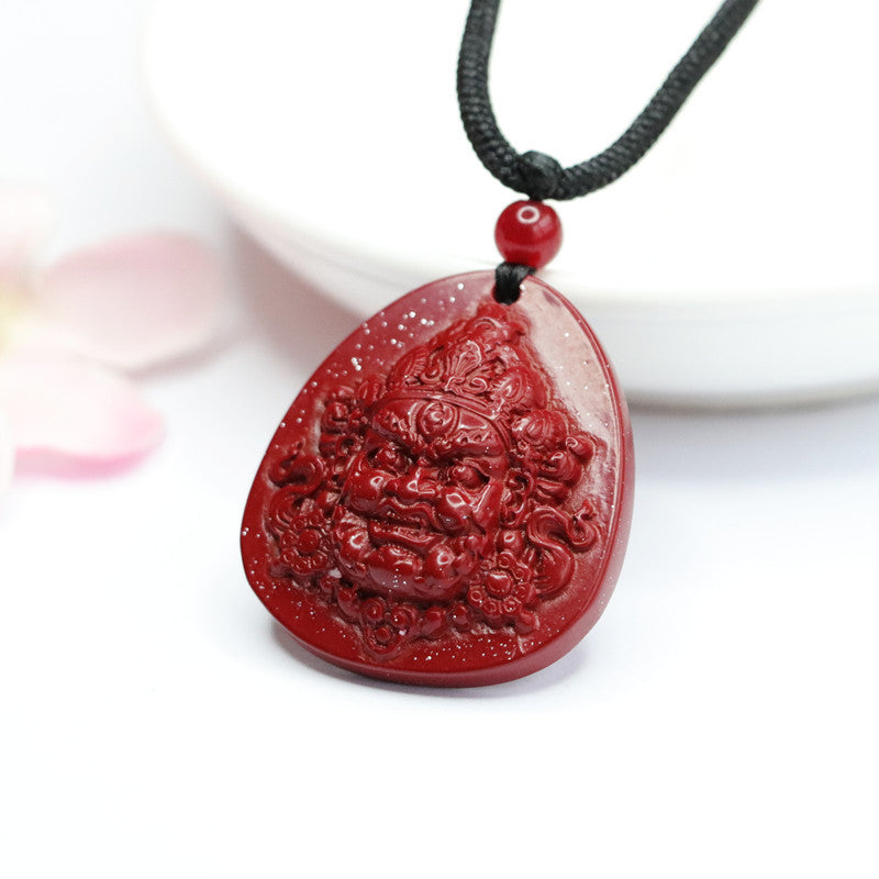 Zhong Kui Head Statue Sterling Silver Cinnabar Stone Pendant