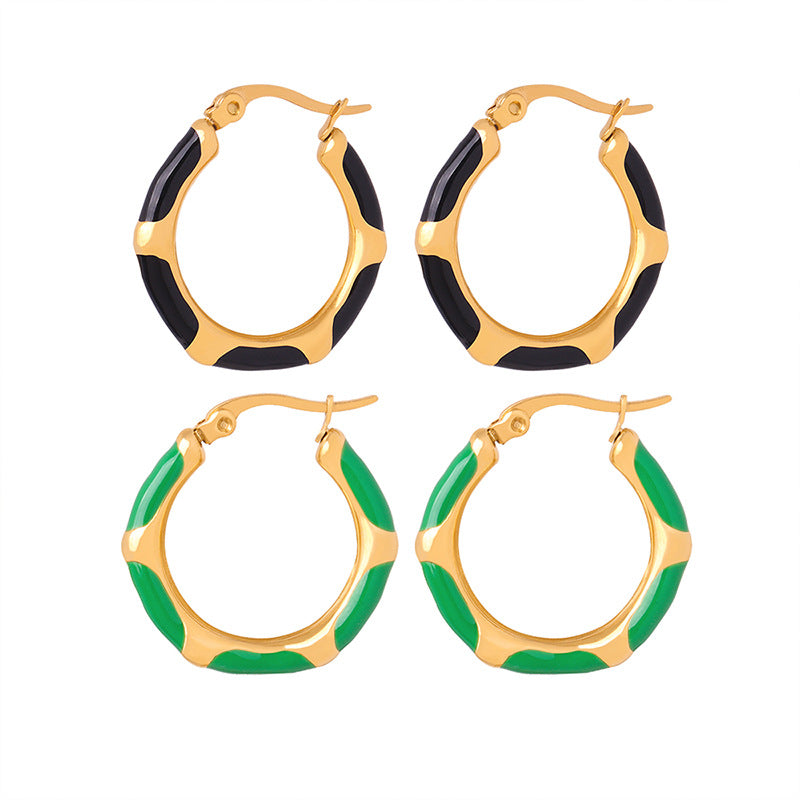 Luxurious Enamel Titanium Steel Earrings with Geometric Design - Exquisite Oil Dripping Jewelry for Women