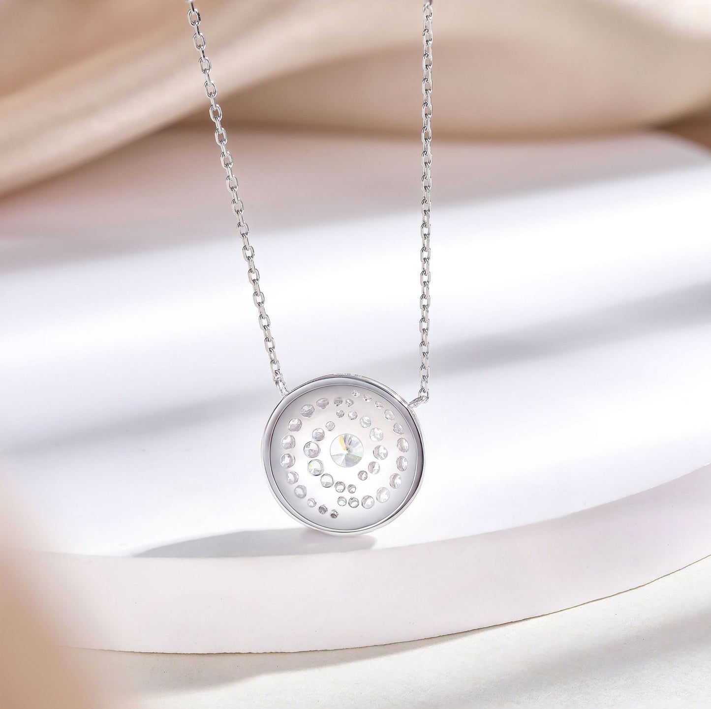 Circular Vortex Zircon Sterling Silver Necklace