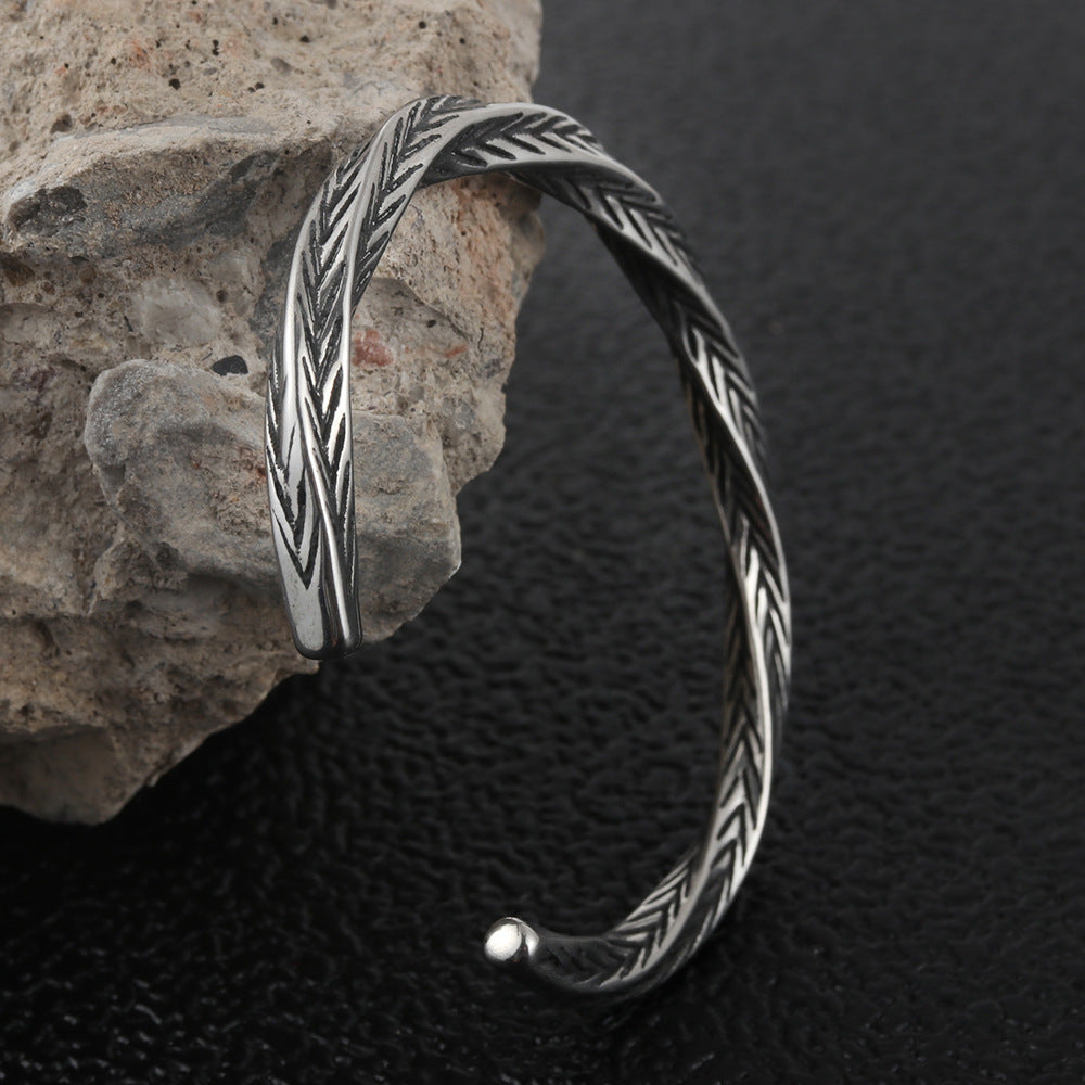 Men's Titanium Steel Vine Pattern Opening Bracelet - Modern Fashion Statement