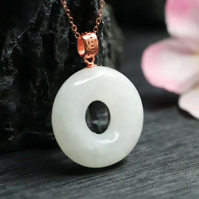 Silver Circle Pendant Necklace with Hotan Jade Detail