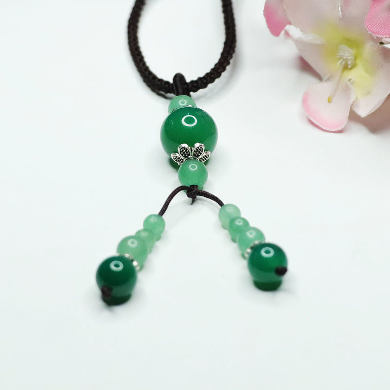 Green Chalcedony Tassel Pendant Necklace with Sterling Silver