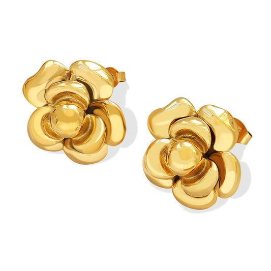 Exaggerated Retro Big Flower Earrings with Titanium Plating and 18K Gold - Factory Wholesale