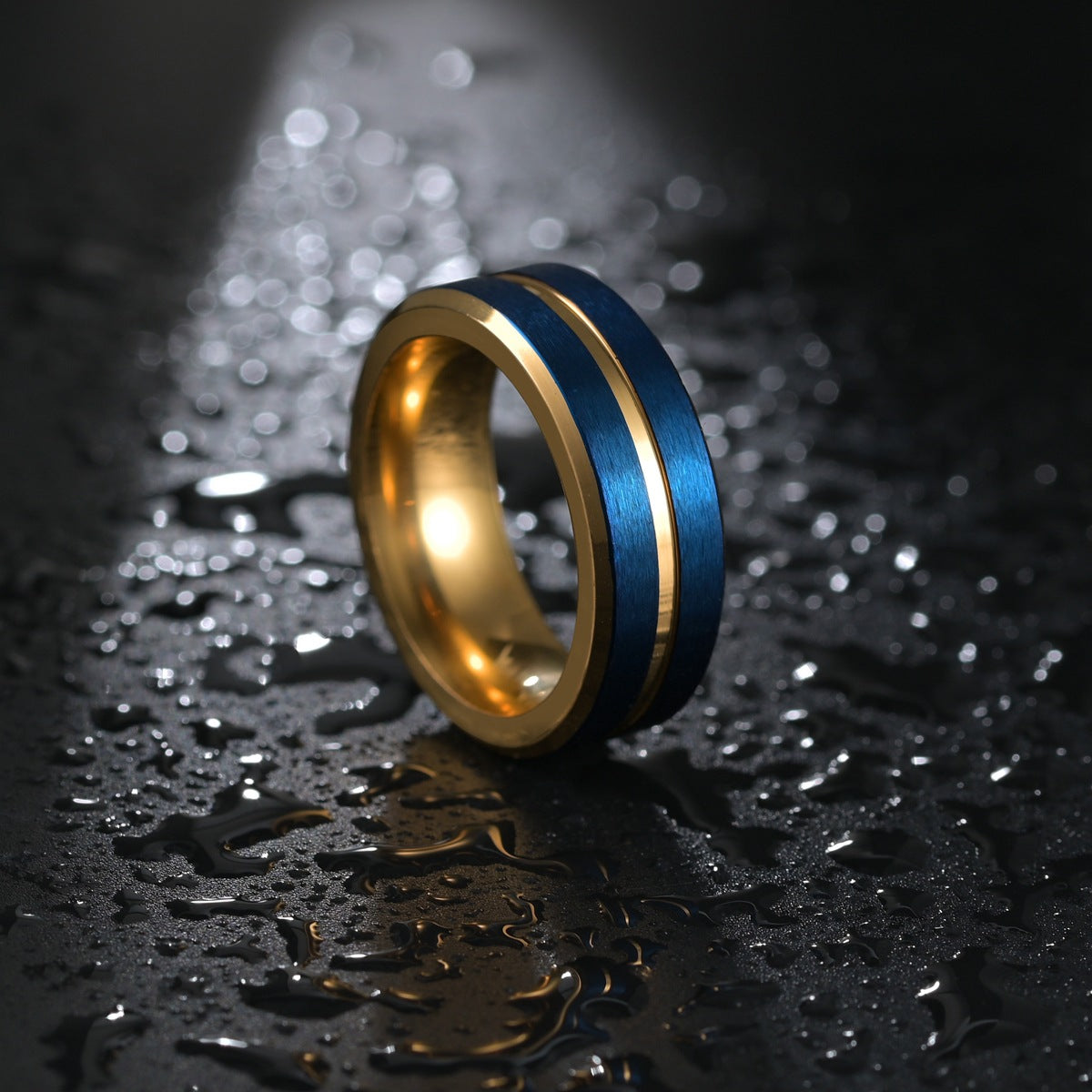 8MM Blue and Gold Tungsten Steel Men's Ring - Everyday Genie Collection