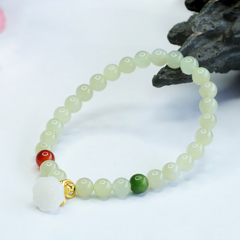 Sailor Lotus Jade Bracelet with Sterling Silver Needle