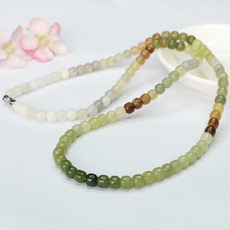 Natural Hotan Jade Colourful 108 Buddha Beads Necklace Beads Jewelry