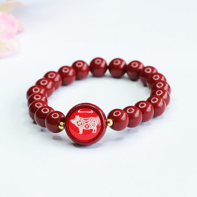 Cinnabar Stone Zodiac Bracelet with Sterling Silver Needle