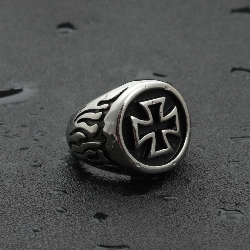 Titanium Steel Cross Ring for Men - Retro Punk Style Jewelry from Europe and America