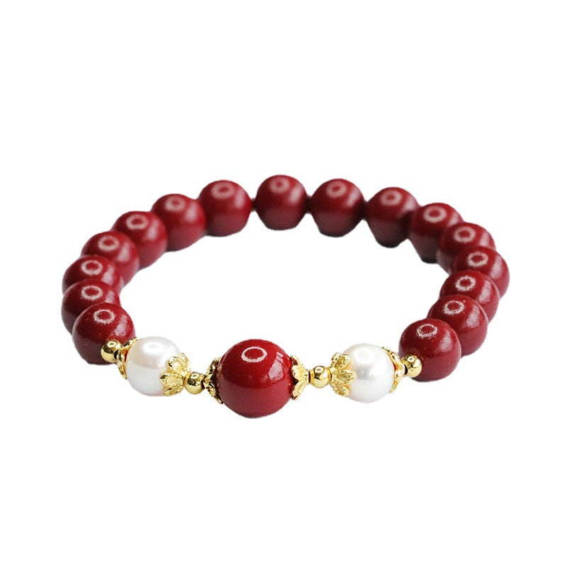 Vermilion Pearl and Gold Sand Bracelet: Handcrafted Sterling Silver Jewelry