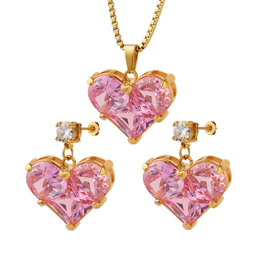 Niche Design Heart Pendant Necklace and Earrings Set