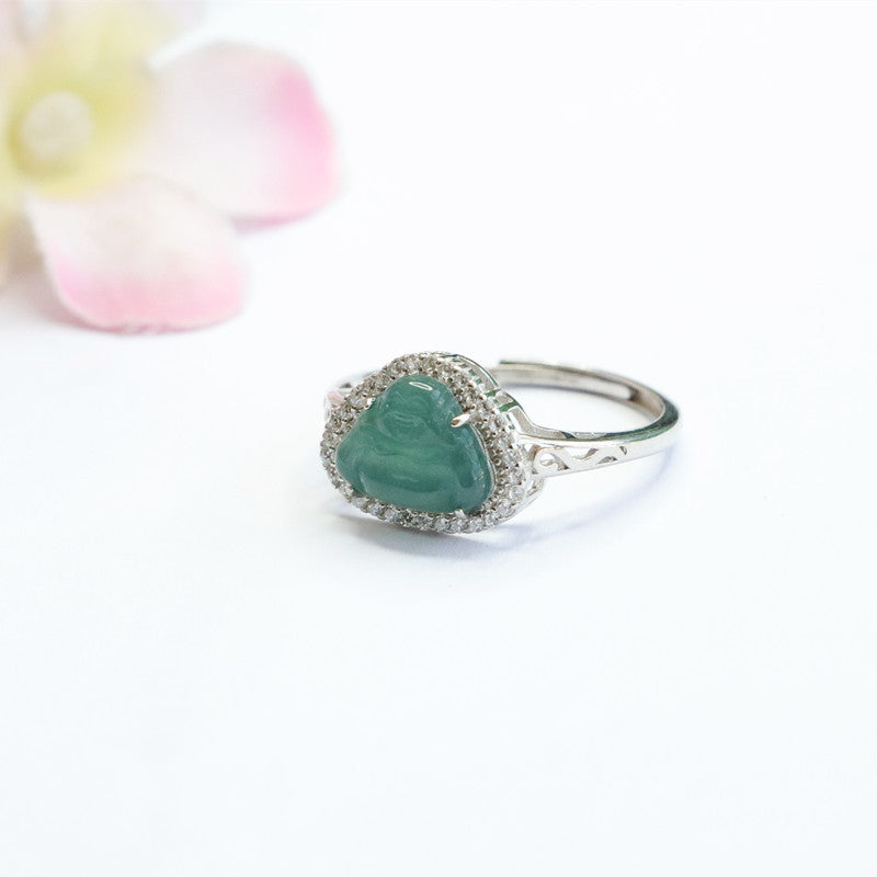 Sterling Silver Jade Buddha S-Shaped Ring