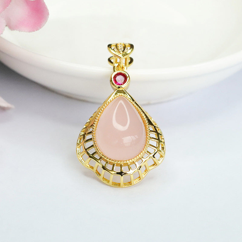 Ice Powder Chalcedony Water Drop Hollow Pendant