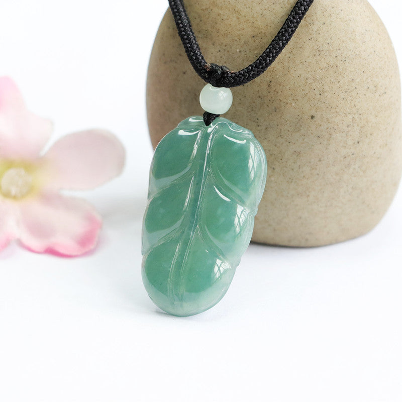 Jade Leaf Pendant in Blue Green with Sterling Silver Needle