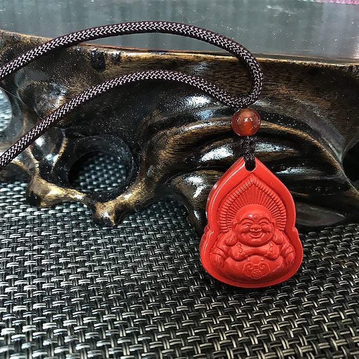 Cinnabar Stone Guanyin Buddha Pendant in Sterling Silver