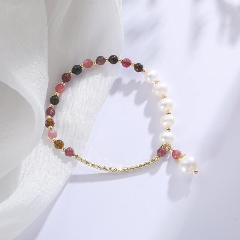 Beckoning Natural Agate and Freshwater Pearl Bracelet with Multi-color Peach Blossom