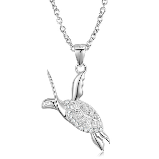 Turtle Pendant Zircon Silver Necklace