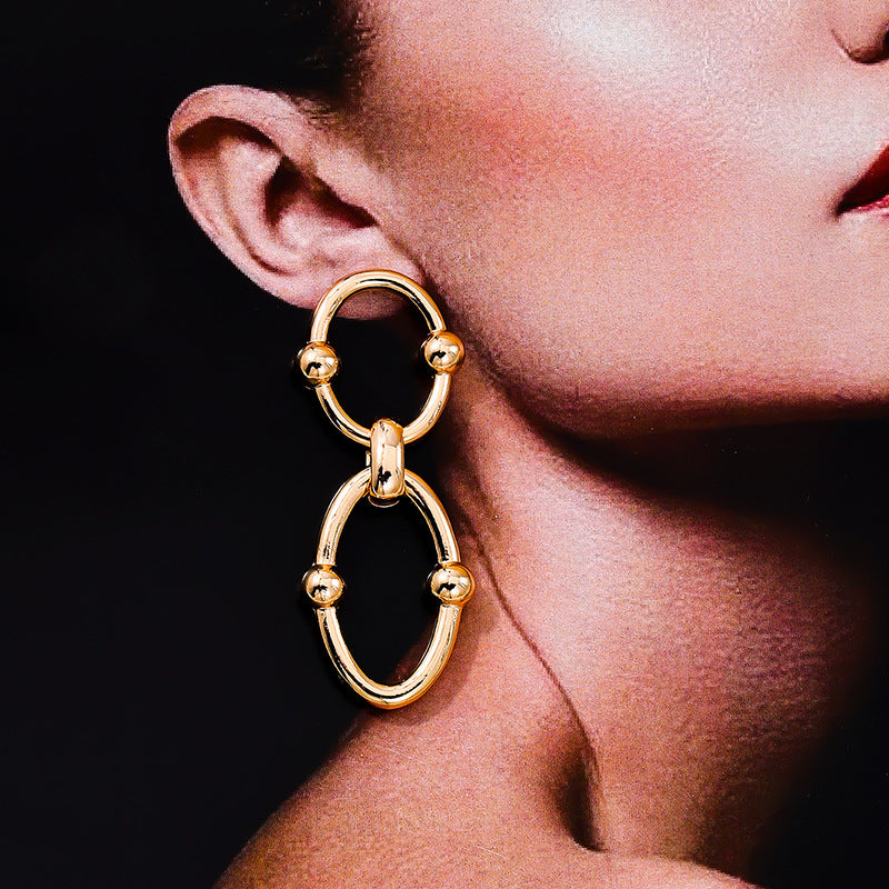 Exaggerated Geometric Fusion Earrings with Stylish Vienna Verve Details for Women