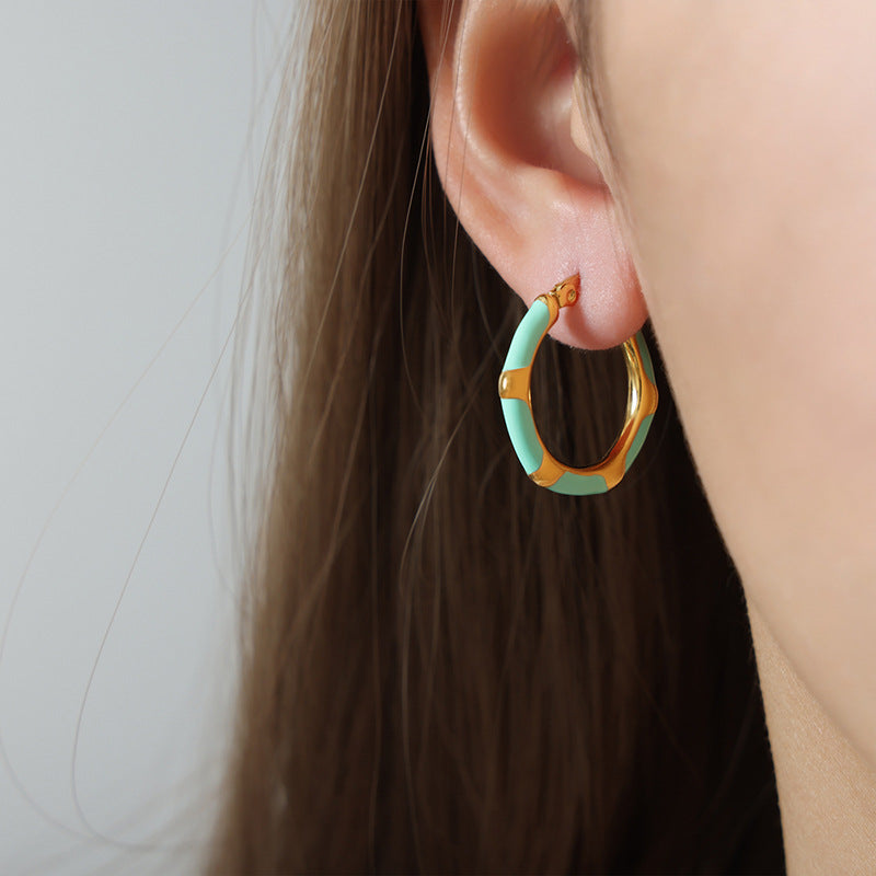 Luxurious Enamel Titanium Steel Earrings with Geometric Design - Exquisite Oil Dripping Jewelry for Women