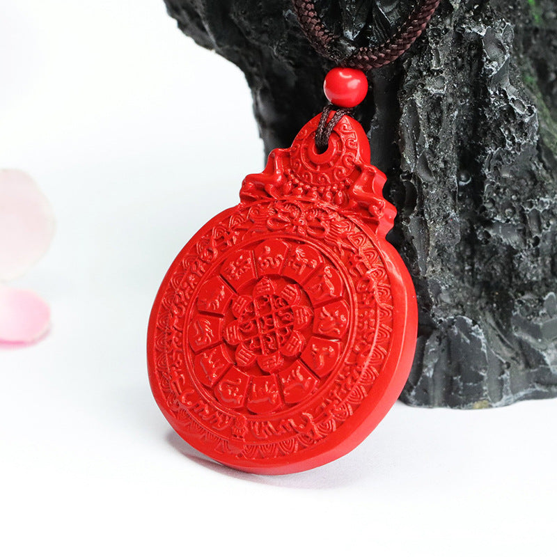 Cosmic Harmony Red Sand Pendant with Twelve Zodiac Symbols