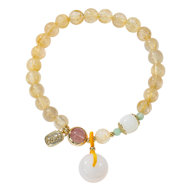 Golden Crystal and White Jade Bracelet with Safe Buckle