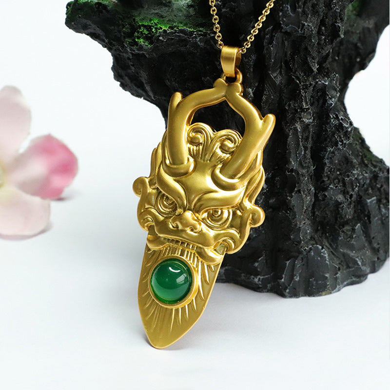 Green Chalcedony Dragon Pendant With Sterling Silver Head