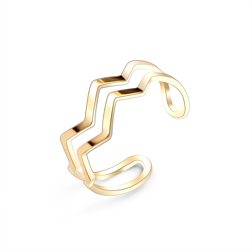 Korean Style Chic Double-Layer Open Ring in Gold-Plated Titanium Steel