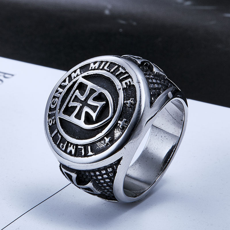 Vintage-Inspired Stainless Steel Men's Rings - Bold Knight and Temple Designs