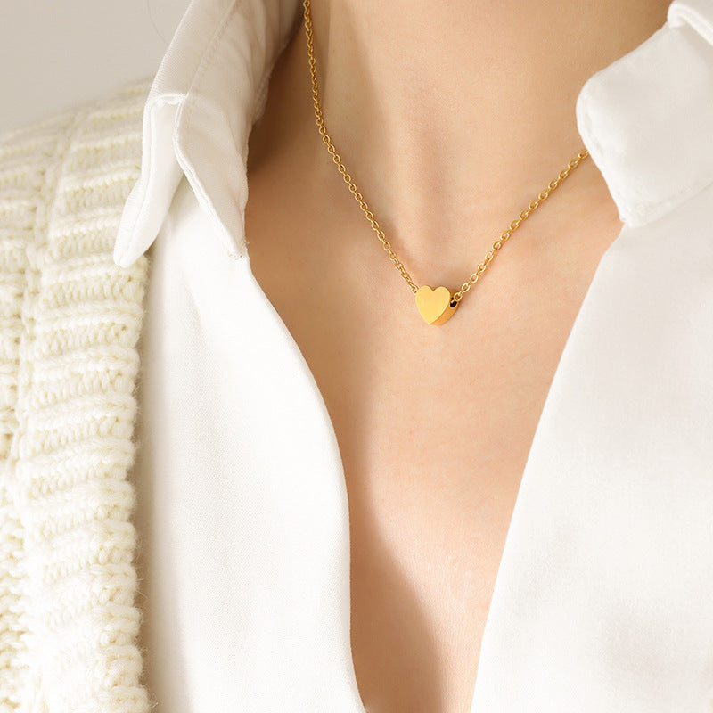 Korean Style Small Peach Heart Necklace - Gold Plated Clavicle Jewelry